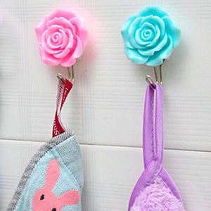 2Pcs Creative Home Rose Flower Sticky Hook After Door Wall Clothes Hat Hanger Hooks-Random Color