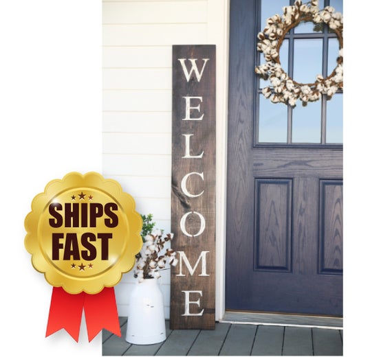 WELCOME SIGN, welcome sign for front porch, vertical welcome sign, address decal, wood welcome sign, free shipping, welcome sign for door by NativeRange