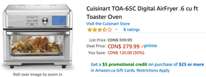 Amazon Canada Deals: Save 30% on Cuisinart Digital AirFryer Toaster Oven + 54% on Handheld Shower Head + More Offers