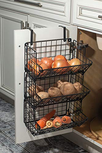 Hanging fruit basket Under sink inside cabinet storage Metal Wire 3 Tier organizer Kitchen Fruit Produce Bin Rack, Dish-washing detergent Baskets, fruit stand produce storage rustic (16x10x8 inch)