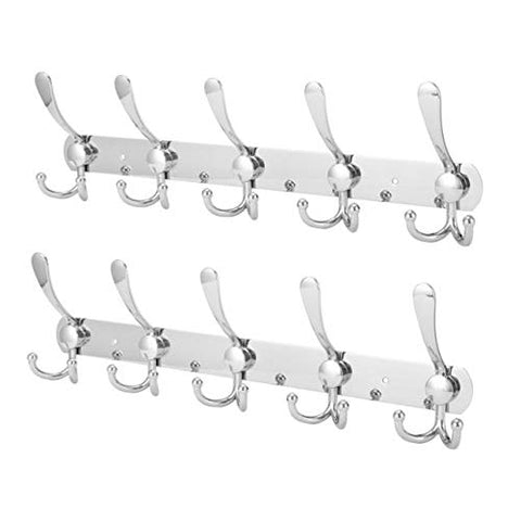 Wall Mount Coat Hook,oobest 2 Pack 15 Hooks Chrome Finish Coat Robe Hat Clothes Wall Mount Hook Hanger Towel Rack