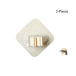 Multi-Purpose Mop Broom Holder Self Adhesive Reusable No Drilling Wall Hooks 2PCS (Beige)