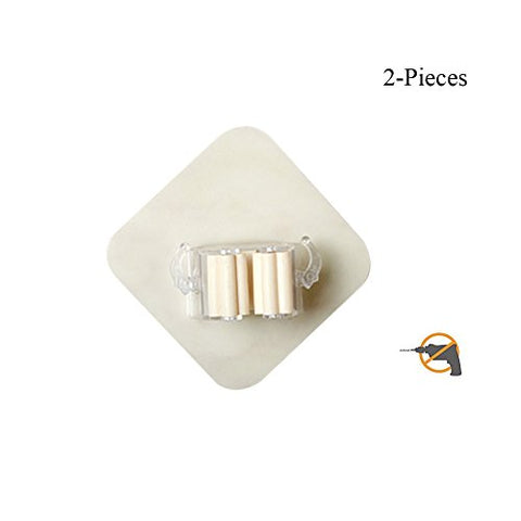 Multi-Purpose Mop Broom Holder Self Adhesive Reusable No Drilling Wall Hooks 2PCS (Beige)