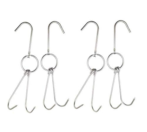 Astra Gourmet 4 Pack Double Hooks Meat Hooks Poultry Roasting Hooks Butcher Hook Processing Meat Hook Stainless Steel Rotary Device Slaughtering Barbecue Grill Hanger - 10"