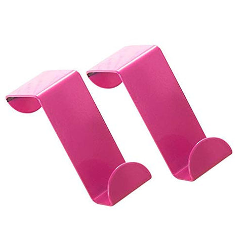 JCBIZ 2-Pack Over The Door Hooks Stainless Steel Seamless Nail-Free Bathroom Kitchen Home Office Z Shape Single Colorful Back Door Hook Rack Hanger Organizer Cloth Bag Towel Scarf Hat Pink