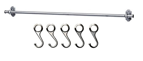 Ikea Steel Kitchen Organizer Set, 31 Inch Rail, 5 Hooks (1, Silver - Nickel Plated)