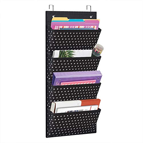 Eamay Wall Mount/ Over Door File Hanging Storage Organizer - 4 Large Office Supplies File Document Organizer Holder for Office Supplies, School, Classroom, Office or Home Use, White Dots Pattern