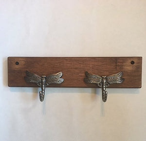 Dragonfly Hook Wall Mount Rack Stained Wood Design