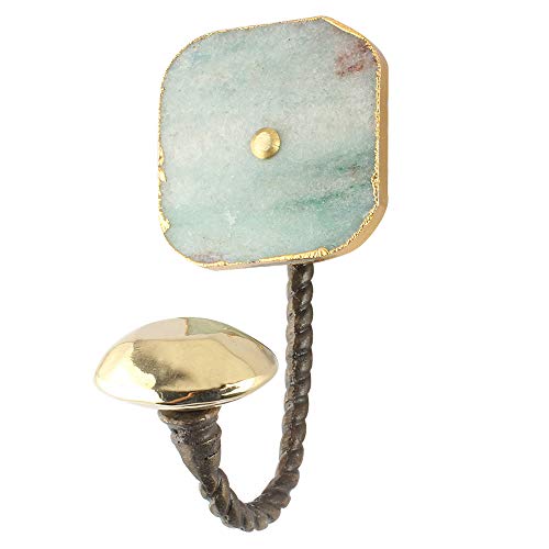 Indianshelf Handmade 1 Artistic Vintage Green Quartz Stone Square Stone Key Hooks Hangers/Clothes Hooks for Doors