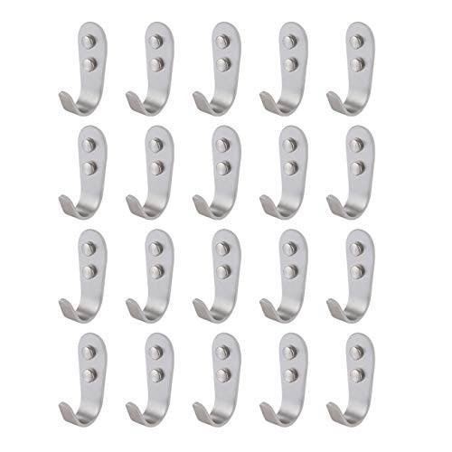 KES SUS 304 Stainless Steel Storage Organizer Hook Bathroom Single Robe Towel Coat Hook Rustproof Kitchen Utensil Utility Hanger SOLID Metal Heavy Duty Wall Mount, Brushed Finish, 20 Pack, A2062-P20