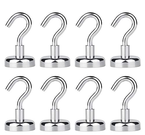 40+LB Magnetic Hooks - Strong Powerful Heavy Duty Neodymium Magnets - 8 Hook Set - 3M Stickers No Scratch - Use for Home Kitchen Office Garage Outdoor Hanging