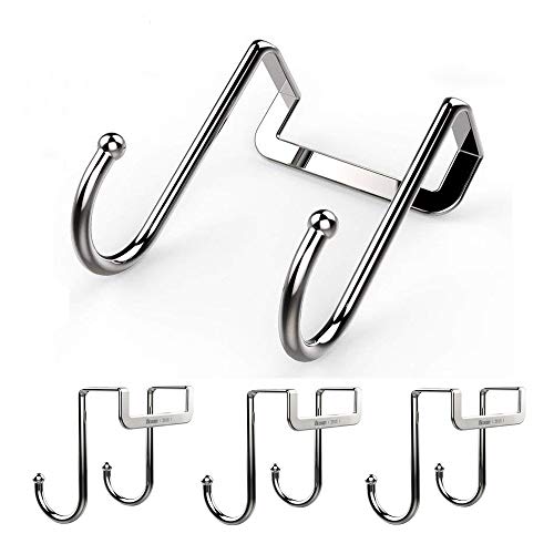 Over the Cabinet Door Hook,HJKK 304 Stainless Steel Double Hooks Organizer Rack for Bathroom Cubicle Kitchen Bedroom Office Hanging Towels Clothes Backpacks Kitchenware Bag and More(4 Pack)