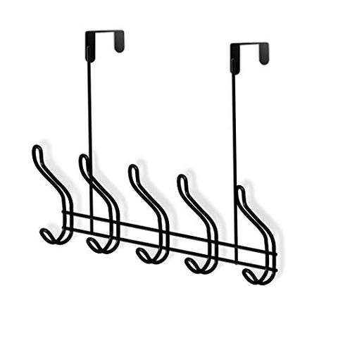 Over The Door Hook Organizer Rack - 18/8 Stainless Steel Multi-Purpose Organization System/Heavy Duty Over The Door 10 Hook Use for Kitchen, Bathroom, Bedroom, Office (Black)