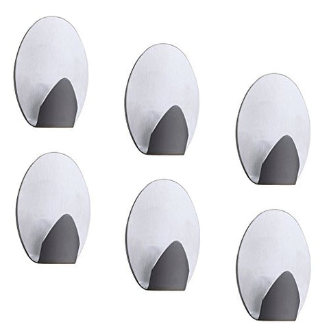 Adhesive Wall Hooks, Waterproof Stainless Steel Storage Organizer for Umbrellas, Scarves, Belts, Towels, Bags, Coats, Calendars Kitchen Bathroom -6 Packs