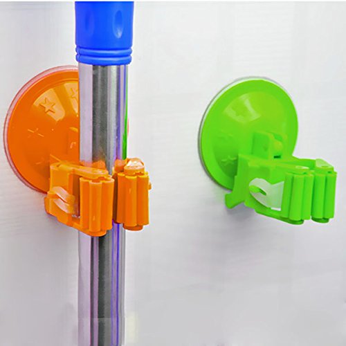 Multifunctional Strong Sucker Mop Broom Holder Rack Swob Hook With Suction Cup (Color : Green)