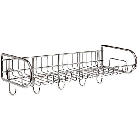 MyGift Stainless Steel Wall-Mounted Storage Shelf/Utility Rack/Hook Hanger