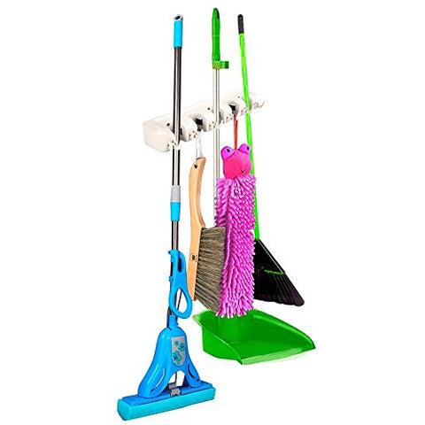 Mop Holder Hanger Broom 5 Position Organizer Wall Mounted Home Kitchen Storage