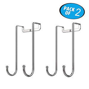 HJKK Over The Door Hook, 304 Stainless Steel Metal Double Hook Organizer Rack for Bathroom,Cubicle,Kitchen, Bedroom,Office.Hanging Towels,Clothes,Backpacks,Kitchenware to Save Storage Space (2 Pack)