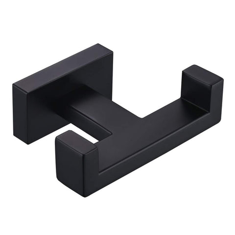 Double Robe Towel Hook, APLusee Stainless Steel Square Dual Coat Hook, Utility Bath Kitchen Storage Hanger Holder, Matte Black