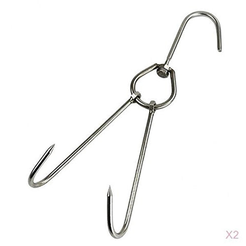 D DOLITY 3-Prong Meat Hook Swivel Stainless Sausage Meat Hook Kitchen 0.45x32cm 2pcs