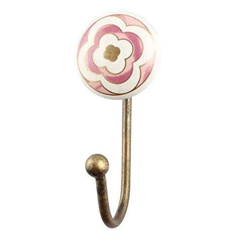 Indianshelf Handmade 1 Artistic Vintage Pink Ceramic Floral Clothes Hooks Hangers/Wall Hooks for Kids