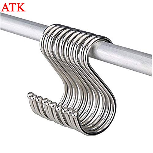 ATK Set of 10Pcs Stainless Steel S Hooks, S Shaped Hook, Heavy Duty Hanger Hooks, Hangers for Kitchen, Bathroom, Bedroom and Office, Ideal for Hanging pots and Pans, Utensils, Towels 3.5 inch