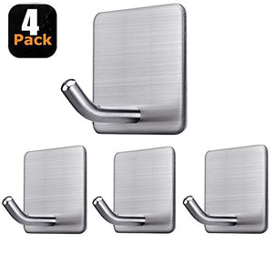 Fotosnow Adhesive Hooks Heavy Duty Stick on Hooks Wall Hooks Hangers for Hanging Bathroom Kitchen Home Door Closet Cabinet-Stainless Steel-4 Packs