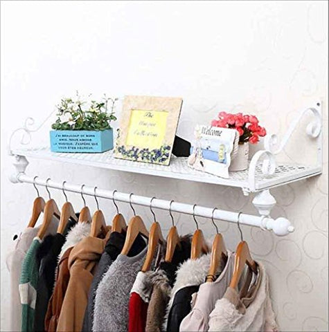 LIAN Wall-mounted Clothing Rack Wall Clothing Shelf Clothing Shop Display Rack American Black Iron Art American Style Village (Color : White)