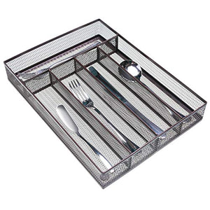 SZAT PRO Mesh Silverware Cutlery Tray Drawer Organizer Kitchen Organization Storage Flatware Utensil Organizer for Knives Spoons Forks (Brown, 12.5” x 9.4” x 2”, 5 Compartments)