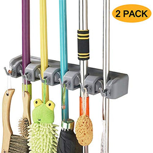 Esup Mop and Broom Holder, Broom Organizer Wall Mounted for Your Closet with Limited Space Holds Mops,Brooms,Dustpan,Shovel, (2 Pack)