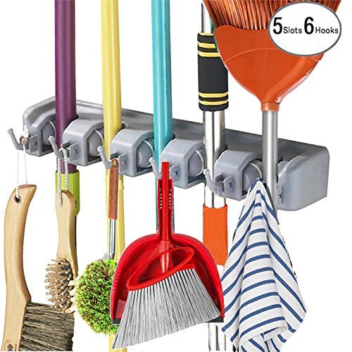 WeLax Mop Broom Holder, Wall Mounted Kitchen Hanging Garage Utility Tool Organizers and Storage Rack for Commercial Bathroom Laundry Room Closet Gardening