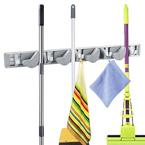 SELLBINDING Broom and Mop Holder Wall-Mounted Organizer, r- Mop Shelf Holder Toilet Hang Space Bathroom Accessories Special Hook Kitchen (4 position 5 hooks)