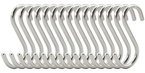 RuiLing 15-Pack S Shaped Hooks Heavy-Duty Genuine Solid Polished Stainless Steel Hanging Hooks,Kitchen Spoon Pot Hanging Hooks Hangers Clothes Storage Rack Multiple uses - Size Small