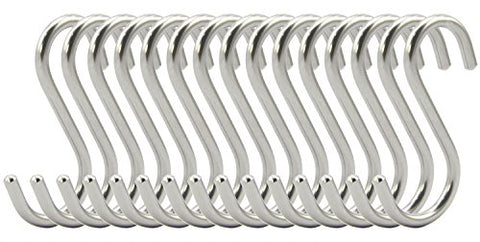 RuiLing 15-Pack S Shaped Hooks Heavy-Duty Genuine Solid Polished Stainless Steel Hanging Hooks,Kitchen Spoon Pot Hanging Hooks Hangers Clothes Storage Rack Multiple uses - Size Small