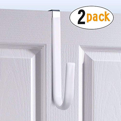 HJKK Over The Door White Hook-2 Pack-with No Hole Drilling Required to Securely Hold Your Clothes Coat Towel Holder Stainless Steel Storage for Bathroom Kitchen Bedroom Office