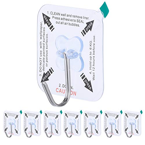 Joy-Leo 8 Pack Heavy Duty Utility/Wall/Wire Hooks Stainless Steel (22lb Max/Bulk Edition) with Adhesive, Hanging Christmas Stockings & Xmas Ornaments & String Lights & Fairy Lights