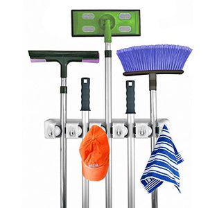 Broom and Mop Holder,Garden Tools Organizer Garage Storage Wall Mounted Organizer for Hanging Brooms,Mops and Gardening Gadgets(5 Positions 6 Hooks) by Swibitter