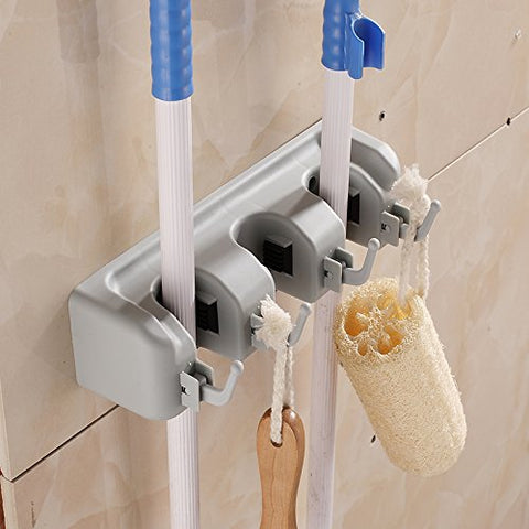 NTTR Broom Holder,Tool Mops Rack, 3-Position with 4 Hooks Garage Storage Holds up to 7 Tools,Storage Solution for Mop Holders,Mop and Broom Holder,Garage Storage Racks