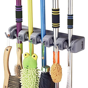 COOCLE Broom Mop Holder, Multipurpose Wall Mounted Organizer, Ideal Broom Hanger Solution (5 Position with 6 Hooks)
