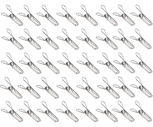 QTMY Stainless Steel Multi-Purpose Clothesline Utility Wire Spring Clips Pack of 40 (40 Clips)