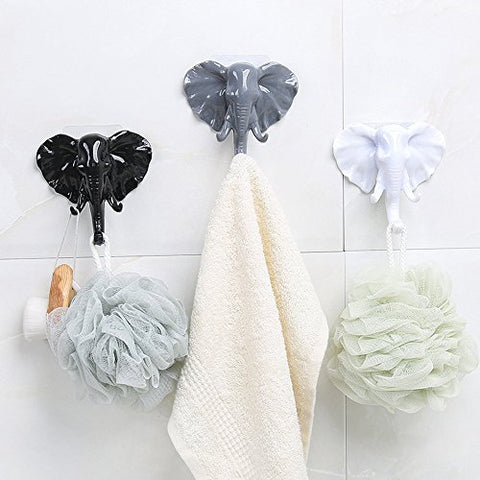 Transer Elephant Head Self Adhesive Hooks Sticky Hangers Holder for Bag Keys (Mixed colors - 3 pcs)