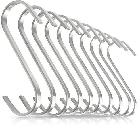 Pro Chef Kitchen Tools Flat Hanging Hooks - Pot Racks S Hook 10 Pack Set - Hang Display Jewelry - Metal Utility Hooks for Outdoor Storage Organization - Butcher Meat Hangers for Bacon Sausage Smokers