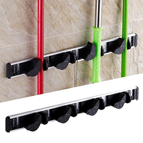 Iusun Kitchen Bathroom Mop Broom Holder Wall Mounted Organizer Brush Storage Hanger Rack Tool (Black)