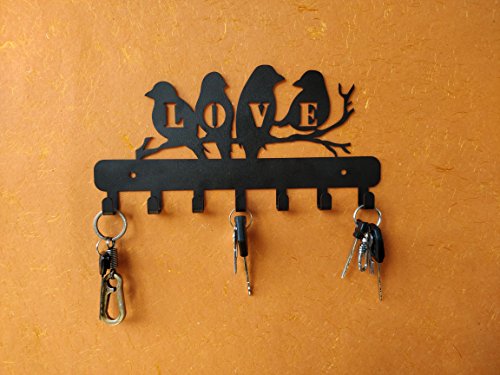 HeavenlyKraft Love Birds Wall Mounted Metal Key Holder Size 10.6X 5.51 X 0.8 Inch Key hanger, Medal Hanger, Leash Hanger, Key Organizer, Metal Key hook,Black