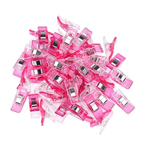 Iuhan 50 PCS Clear Sewing Craft Quilt Binding Plastic Clips Clamps Pack (Hot Pink)