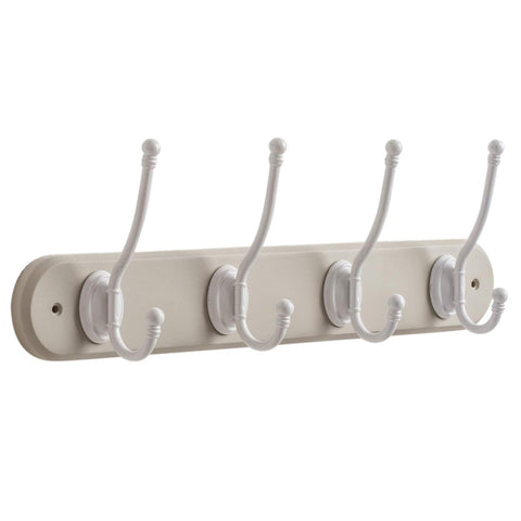 OCCO Opole H5.5” x W17.7" x D2.75" / H14cm x W45cm x D7cm Coat Rack Wall Mounted With Coat Hooks I Strong Wall Hooks Heavy Duty I 4 White Coat Hook On Grey Round Edged Board I Wall Hooks Decorative