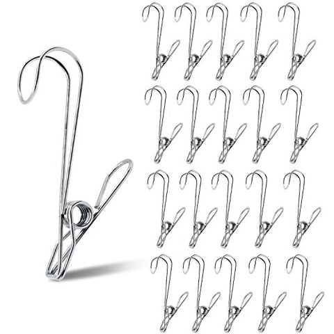 TSJ 20 Pack Laundry Hooks Clothes Pins Hanging Clips Metal Baby Delicate Item Hanger Rack Office Home Travel Portable