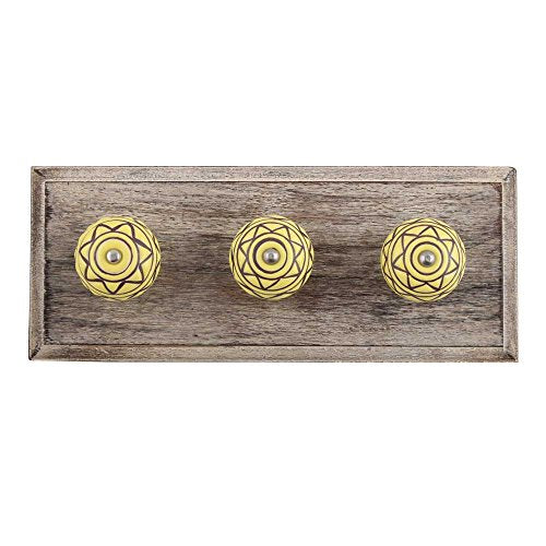 Indianshelf Handmade 3 Artistic Vintage Brown Wooden Pattern Etched Wall Hooks Hangers/Clothes Hooks Wall Mount