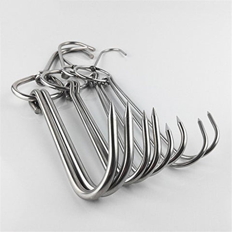 Flameer 10 Sizes Butcher Hook Stainless Steel Meat Hooks Hanging Hooks with Sharp Tip for Butcher Shop - Silver, 0.45x28cm