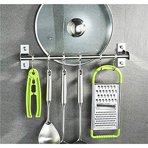Yiwa Stainless Steel Hanging Rod with Hooks Wall Mounted Utensil Hanging Rack Holder Tool for Kitchen Cupboard Bathroom